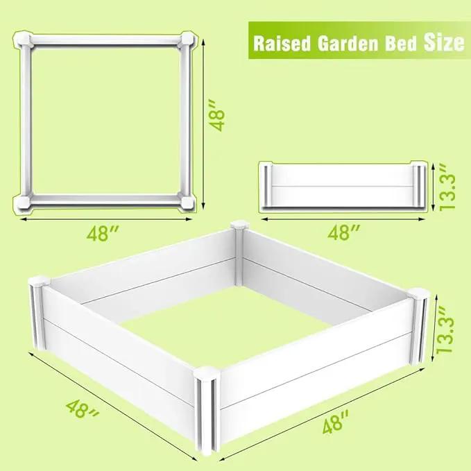 4'x4' White Vinyl Raised Garden Bed Kit, Outdoor Above Ground Garden Box for Growing Vegetables, Flowers, Herbs, DIY Gardening, Whelping Pen and More by GreenHaven Gardens