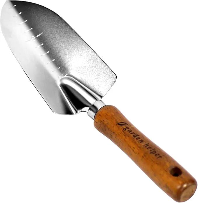 Japanese Garden Trowel Heavy Duty Japanese Steel with Wood Handle, Garden Transplanter Tool for Digging, Scooping, Transplanting, Made in Japan, Large Silver by GreenHaven Gardens