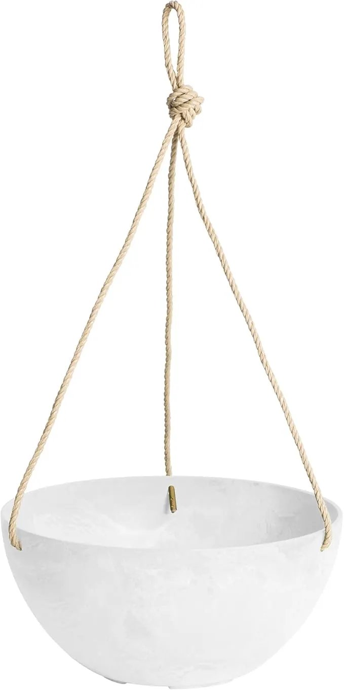 Root & Vessel Self Watering Hanging Planter for Indoor or Outdoor Plants, Unique Marbled Hanging Basket Made of Eco-Friendly Blend of Stone & Plastic, White, 12" by GreenHaven Gardens