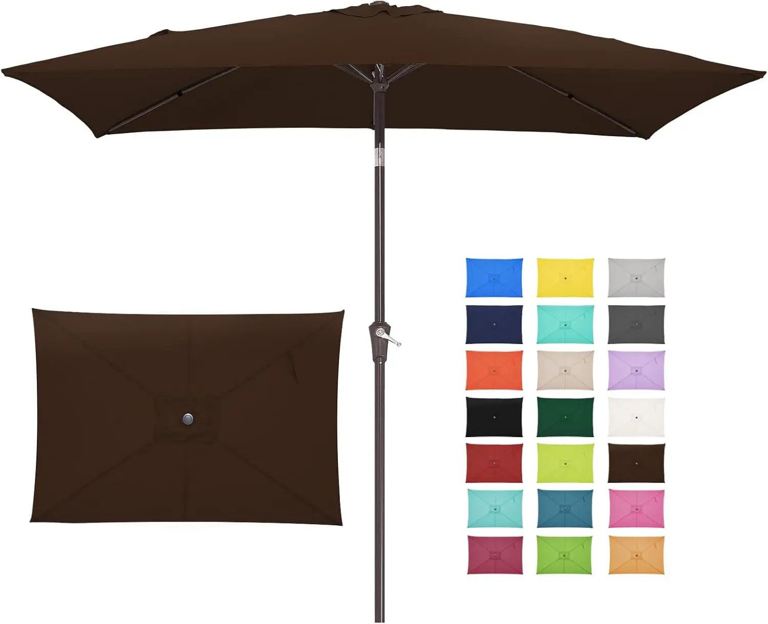 JEAREY 6.5x10 ft Rectangular Patio Umbrellas Outdoor Market Umbrella with Push Button Tilt and Crank, Rectangle Table Umbrella 6 Sturdy Ribs UV Protection for Pool Garden Backyard Deck, Brown by GreenHaven Gardens