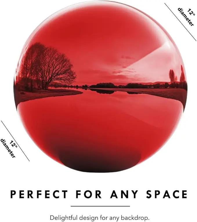12 Inch Stainless Steel Gazing Globe,v2croft Hollow Ball Mirrored Surface Polished Shiny Sphere,Garden Stainless Steel Gazing Ball for Outdoor Lawn Pond Yard Ornament(red) by GreenHaven Gardens