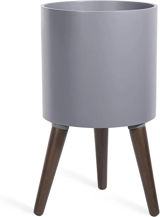 D'vine Dev 10 Inch Planter Pot with Stand, Mid-Century Tall Plant Pot with Legs for Indoor Plants, Medium, Grey, 88-O-B-3 by GreenHaven Gardens