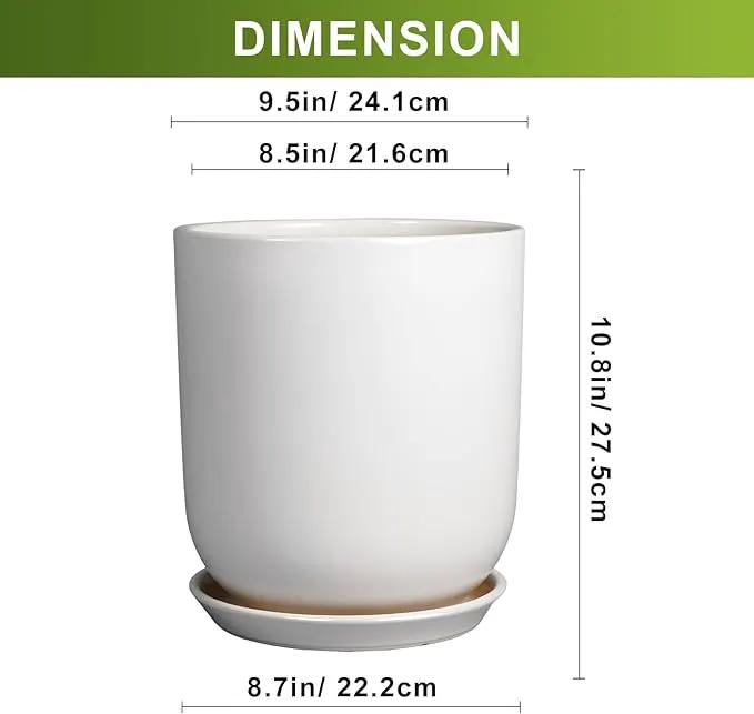 Pots for Plants - 10 Inch Ceramic Plant Pot with Drainage Hole and Saucer Large Planter for Plants Indoor Outdoor Modern Flower Pot for Home Decor White by GreenHaven Gardens