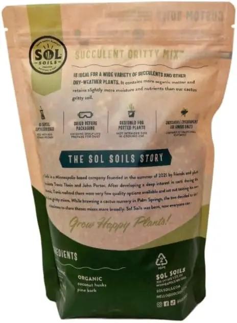 Sol Soils Succulent Gritty Mix 2 Quarts - Fast Draining Peat Moss Free Succulent Soil Potting Mix with Coconut Husk Chips, Perlite & Pumice by GreenHaven Gardens