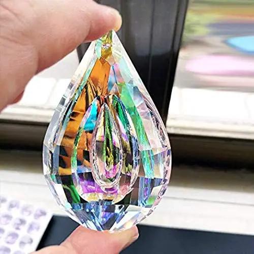 HDCRYSTALGIFTS Suncatcher Crystal 50mm AB Loquat Shape Chandelier Parts Drops Prisms Hanging Pendants 50mm,Pack of 12 by GreenHaven Gardens