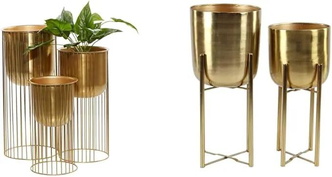 Deco 79 Metal Deep Recessed Dome Planter, Set of 3 24", 20", 16" H, Gold & CosmoLiving by Cosmopolitan Metal Indoor Outdoor Dome Planter with Removable Stand, Set of 2 19", 22" H, Gold by GreenHaven Gardens