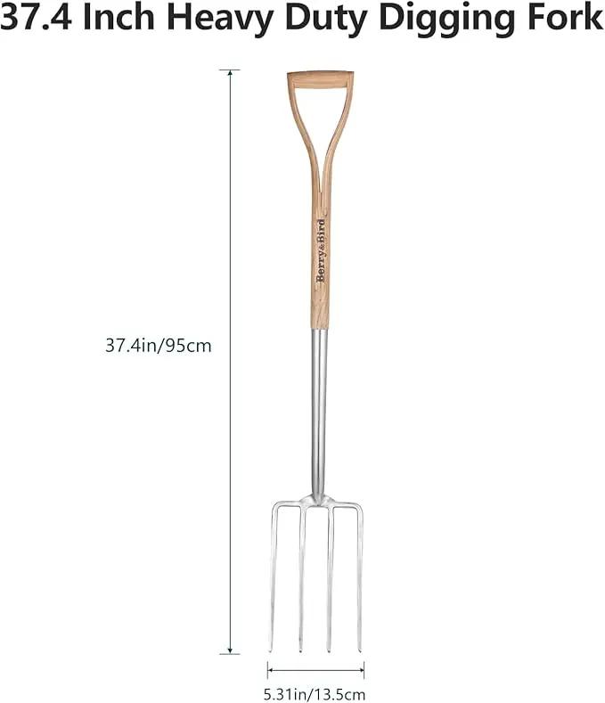 Berry&Bird Garden Digging Fork, 37.4" Stainless Steel Garden Spading Fork with D-Grip Handle, 4-Tine Heavy Duty Long Handled Pitchfork with Ash Wood Handle for Digging, Planting, Cultivating, Aerating by GreenHaven Gardens