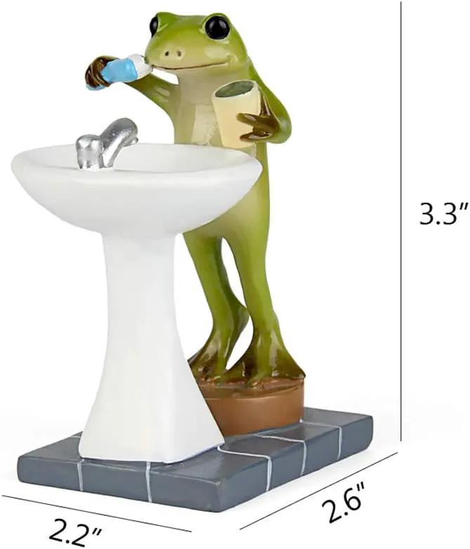Tfro & Cile Frog Garden Statue Decor Miniature Animal Figurine Outdoor Fairy Brushing Teeth Sculpture for Bathroom - 3.3 Inch Height by GreenHaven Gardens