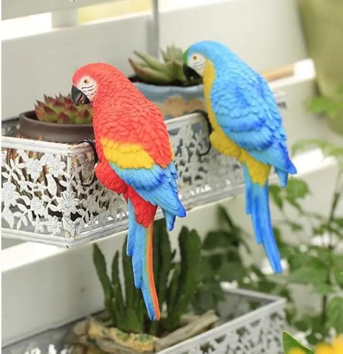 Realistic Parrot Sculpture Resin Hanging Parrots Garden Statues Lifelike Bird Figurines Landscape Ornament Patio Yard Lawn Figurine Tree Decor, Outdoor Garden Wall Statues (Blue) by GreenHaven Gardens