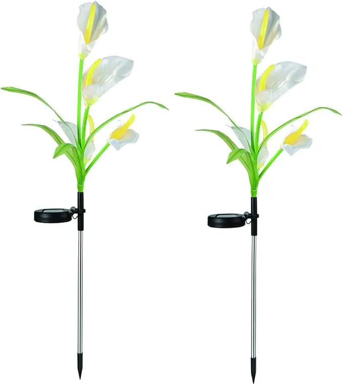 Veesee Solar Garden Lights - Outdoor Stake Lights with Calla Lily Design, Decorative for Lawn, Yard, Patio & Landscape (White, 2Pack) by GreenHaven Gardens
