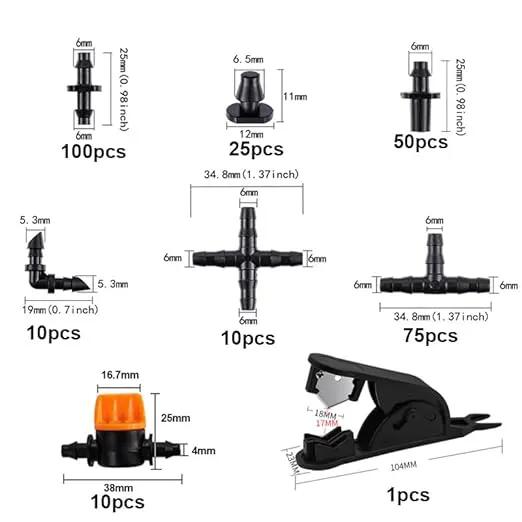 281 Pcs Irrigation Fittings Kit,1/4" Tubing Drip Irrigation Fittings,Irrigation Fittings Kit for Flowerpot Lawn(Straight Barbs,Single Barbs,Valves,Tubing Cutter,Tees,Elbows,End Plugs,4-Way Coupler). by GreenHaven Gardens