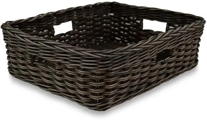 The Basket Lady Narrow Rectangular Wicker Storage Basket, Large, 20 in L x 16 in W x 6.5 in H, Antique Walnut Brown by GreenHaven Gardens