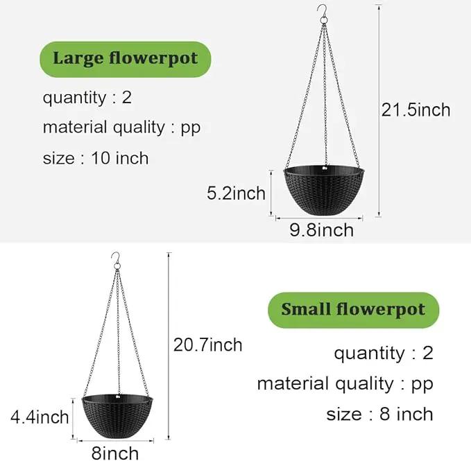 Hanging Planters for Indoor Outdoor Plants 8/10 Inch, 4 Packs Plant Hanger with Drainage Holes, Hanging Basket Flower Pot Perfect for Home, Office and Garden, Black by GreenHaven Gardens
