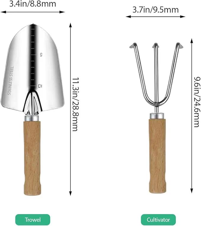 Garden Tool Set, 2 Pieces Stainless Steel Heavy Duty Garden Tools, Gardening Kit with Wooden Handle Garden Hand Tools, Durable Garden Tools for Gardening, Gardening Gifts for Women Men by GreenHaven Gardens