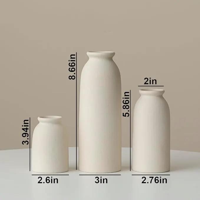 Ceramic Vase Set-3, Small Flower Vases for Decor, Modern Boho Farmhouse Style, Decorative Vases for Pampas Grass & Dried Flowers, Distressed Finish (Beige) by GreenHaven Gardens