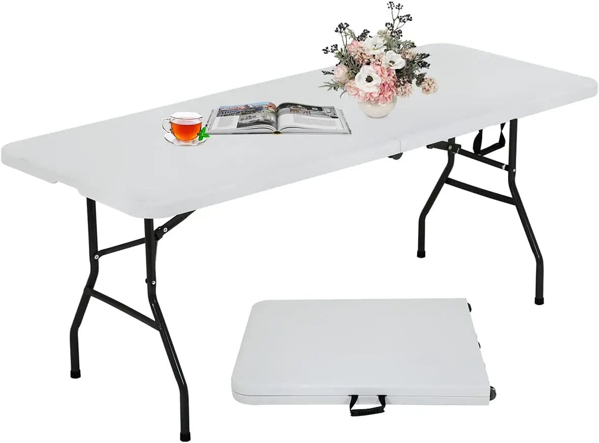 6FT Folding Table, Heavy Duty Plastic Table Portable Fold-in-Half Utility Table Indoor Outdoor Picnic Table w/Handle & Lock for Camping BBQ Party Wedding Market Events, 500LBS by GreenHaven Gardens