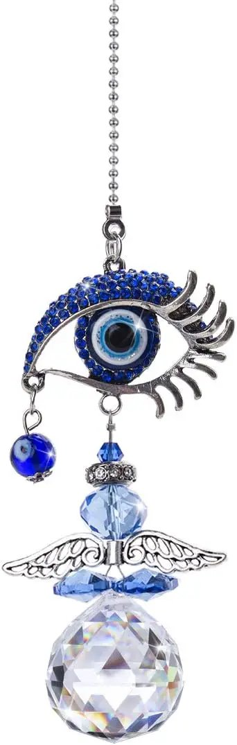 YU FENG Hanging Crystal Angel Suncatcher Blue Evil Eye Protection and Good Luck Charm Chandelier Lamps Pendant(12.5in) by GreenHaven Gardens