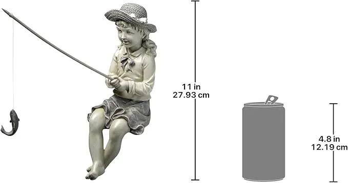 Design Toscano Big Catch Fisherwoman Nellie Girl with Fishing Pole Garden Statue, Small 11 Inch Tall, Cast Stone Resin, Two Tone Stone Finish by GreenHaven Gardens