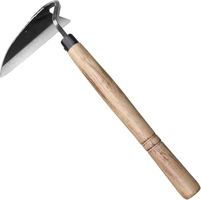 Japanese Weeding Sickle Hand Sickle，Hoe Gardening Tools for Weeding and Cultivating Weed Remover Tool High-Carbon Steel with Hard Solid Wood Handle Very Sharp (Wooden Handle) by GreenHaven Gardens