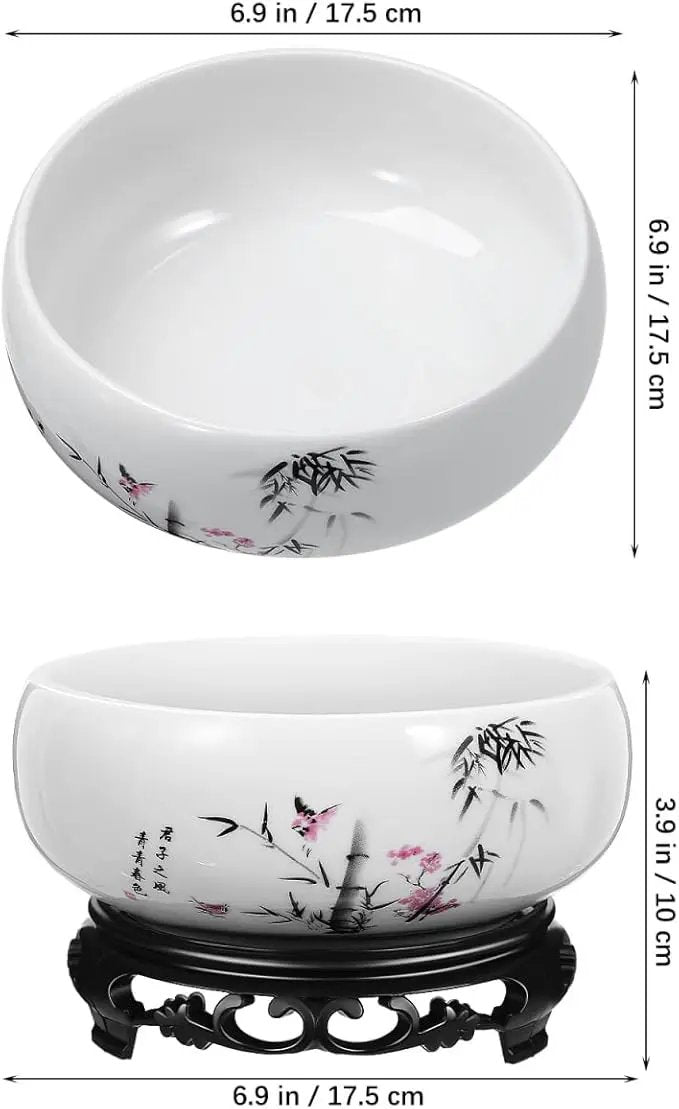 Ceramic Chinese Pot with Base Hydroponic Pot White Water Lily Bowl Ceramic Planter for Home Office Garden 7 Inch by GreenHaven Gardens