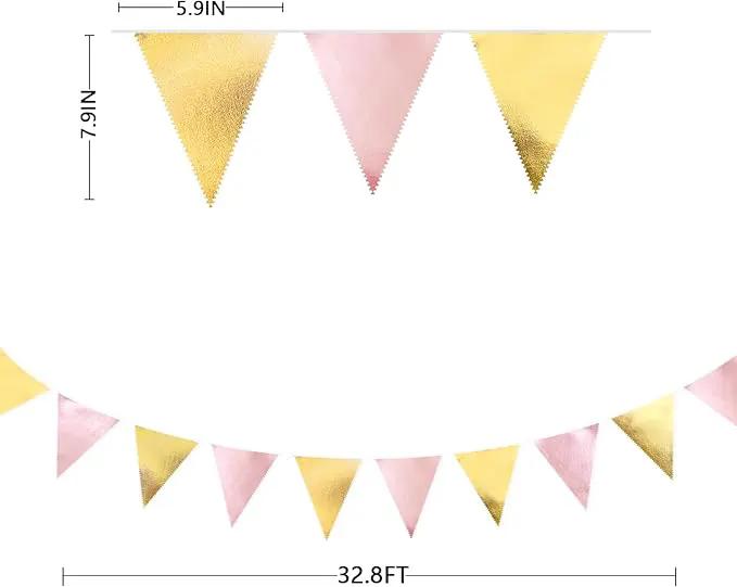 Pink Gold Party Decoration Metallic Fabric Light Pink Gold Triangle Pennant Banner Flag Bunting Garland for Women Girl Birthday Retirement Graduations Bridal Shower Wedding Baby Shower Party Supplies by GreenHaven Gardens