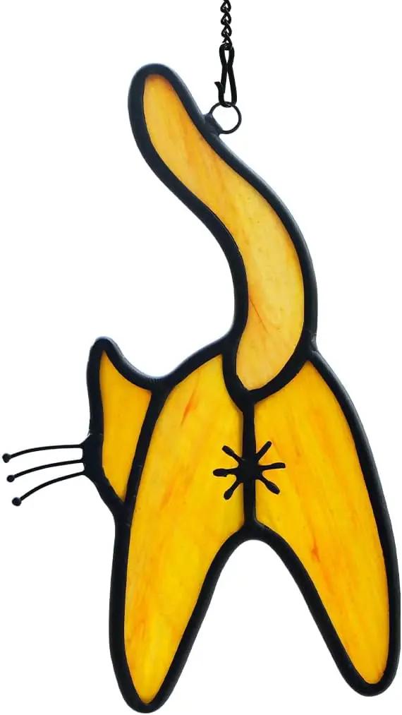 Orange Cat Stained Glass Suncatcher for Window,Funny Cute Cat Decor Stained Glass Window Hanging,Cat Gifts for Cat Lovers,Cat Themed Gifts for Women Friends Girl Kids by GreenHaven Gardens