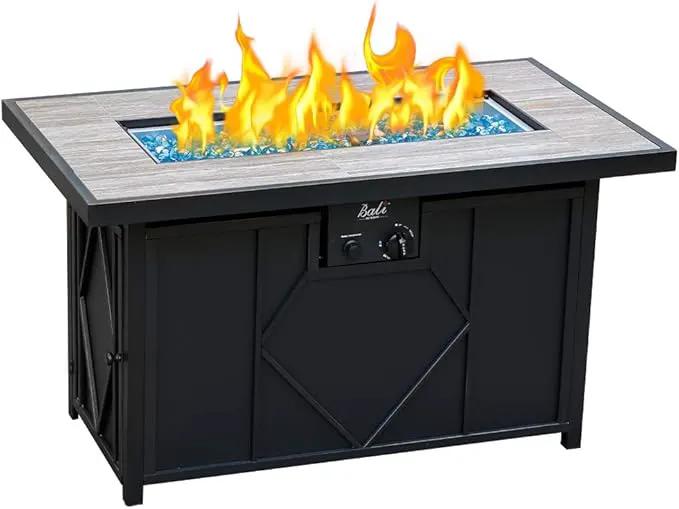 BALI OUTDOORS Fire Pit Table Propane Gas Firepit Rectangular Fire Table 42In 60,000 BTU for Outside Patio Backyard Deck Balcony by GreenHaven Gardens