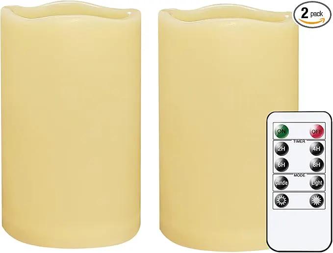 2 Pack 5'' Outdoor Battery Operated Candles with Timer Flameless LED Flickering Candles Waterproof Electric Pillar Decorative Candle for Wedding Party Home Lantern Garden by GreenHaven Gardens