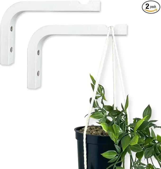 2-Piece Set of Plant Hooks for Wall 6 inch - Mounted Wooden Plant Hook - Indoor and Outdoor Bracket Plant Hanger for Planters, Lanterns, Bird Feeders, Patio Decorations (White) by GreenHaven Gardens
