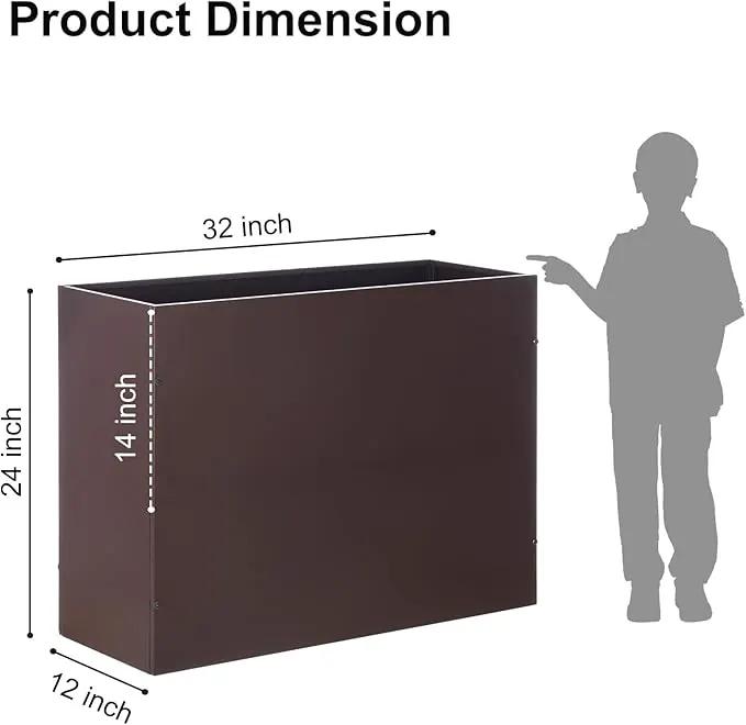 SUNNYPARK Large Metal Planter Box 32”x 12”x 24”, Rectangular Modern Brown Metal Planter Box Heavy Duty with Drainage Holes for Outdoor Garden Patio by GreenHaven Gardens