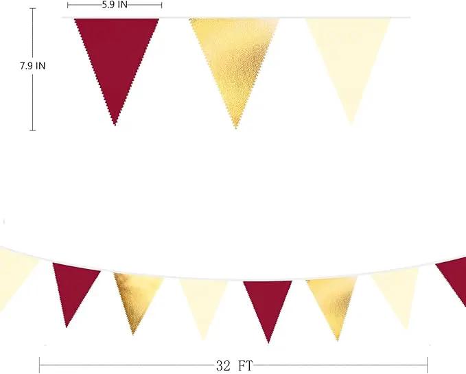 Burgundy Party Decorations Gold Maroon Beige Fabric Triangle Pennant Banner Garnet Flag Bunting Garland for Graduation Wedding Birthday Bridal Shower Bachelorette Anniversary Engagement Party Supplies by GreenHaven Gardens