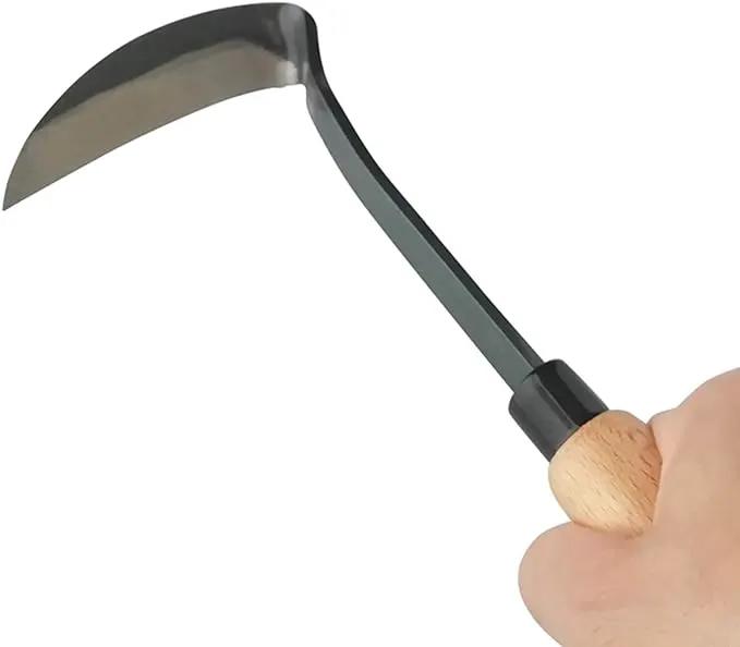 Japanese Gardening Weeding Sickle Nejiri Kama Sharp Steel Blade and Wood Handle by GreenHaven Gardens
