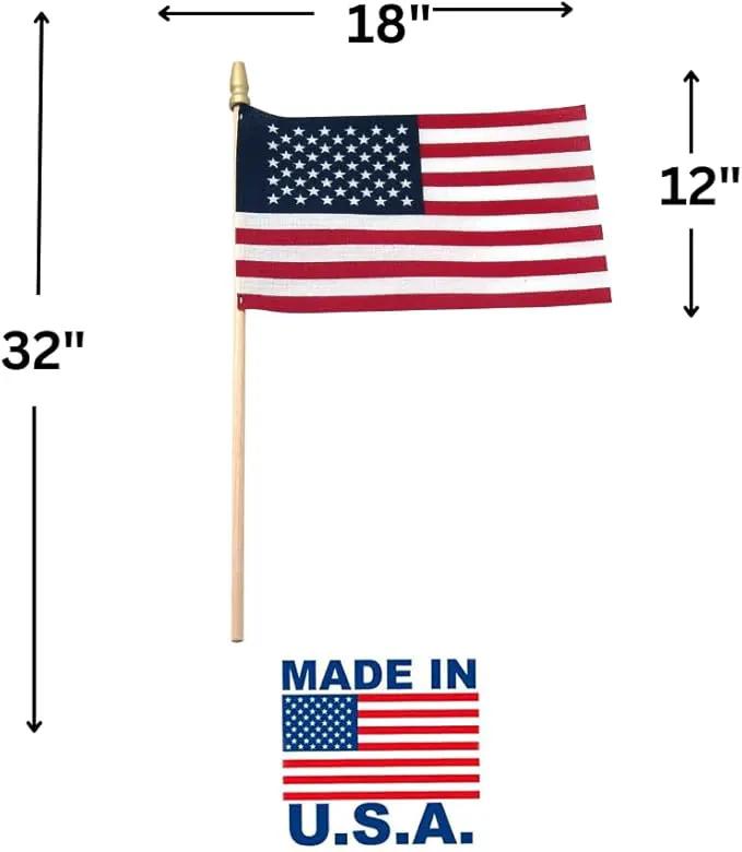 American Flags on Stick - Handheld Spearhead US Flag for 4th of July, Memorial Day Event Decorations - Patriotic Decor for Indoors & Yard - Wooden Stick, Cotton Fabric (12" X 18" - 144 Pack) by GreenHaven Gardens