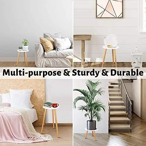 Uneedem Indoor Plant Stand Wood Mid Century Plant Stand for Indoor Plants, Modern Plant Table,Tall Plant Holder for Flower Pots, Small Round Side Table, End Table (A3-White,High: 20.5") by GreenHaven Gardens