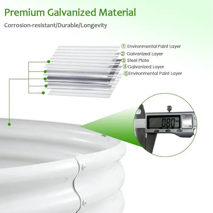 FORTUNO 2 Pcs 17" Tall 4 Ft Round Raised Garden Bed Box Galvanized Metal Outdoor High Flower Bed Steel Patio Ground Planter for Planting Vegetables and Herbs, White by GreenHaven Gardens