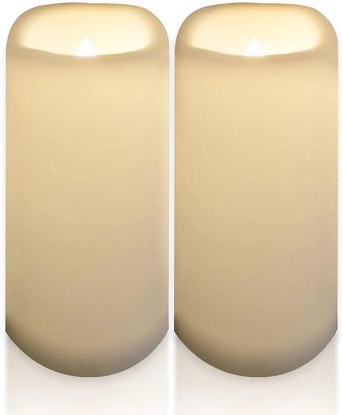 CANDLE CHOICE Waterproof Outdoor Battery Operated Flameless Candles with Timer Large Plastic Resin Bright Flickering Electric LED Pillars Lantern Garden Wedding Christmas Decorations 4”(D)x10”(H) 2PCS by GreenHaven Gardens
