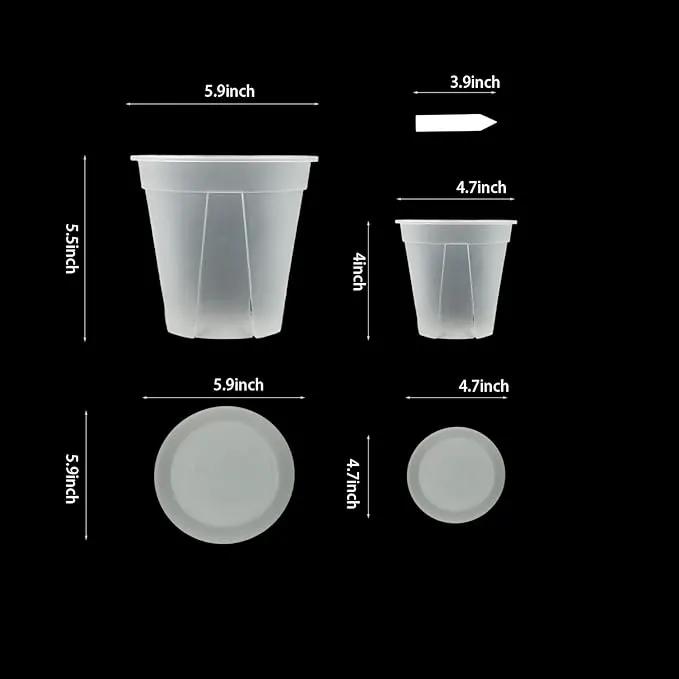 24 pcs 5/6 inch Clear Nursery pots with Trays,Thick Plastic Clear Plant pots with Drainage Holes and Saucers for Orchids,Succulents etc,Outdoor or Indoor use (5/6inch with 24 Trays) by GreenHaven Gardens