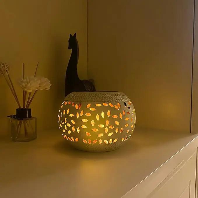Solar Table Lantern Outdoor Waterproof- Dancing Flickering Flame Solar Powered LED Light,White Metal Desktop Decorative Lamp Auto On/Off Lighting Dusk to Dawn for Desk Patio Garden Pathway Yard by GreenHaven Gardens