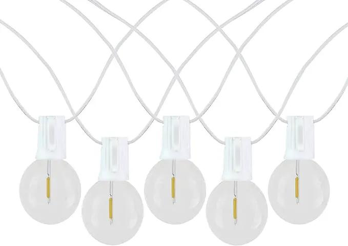 Novelty Lights 50 Feet G40 LED Patio String Lights with 50 Bulbs, Warm White, Weather Resistant and Shatterproof Replaceable Plastic Globe Bulbs, White Wire by GreenHaven Gardens