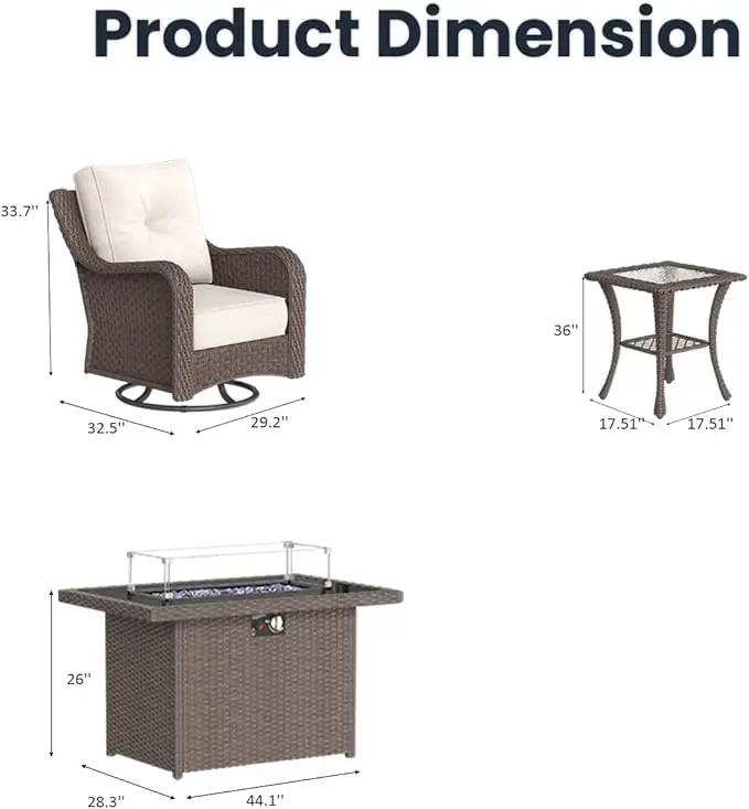 7 Pieces Outdoor Patio Furniture Sets with Rocking Swivel Chairs with 6-inch Thick Cushion and Fire Pit Table for Deck Lawn by GreenHaven Gardens