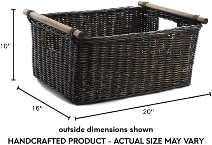 The Basket Lady Pole Handle Wicker Storage Basket, Extra Large, 20 in L x 16 in W x 10 in H, Sandstone by GreenHaven Gardens