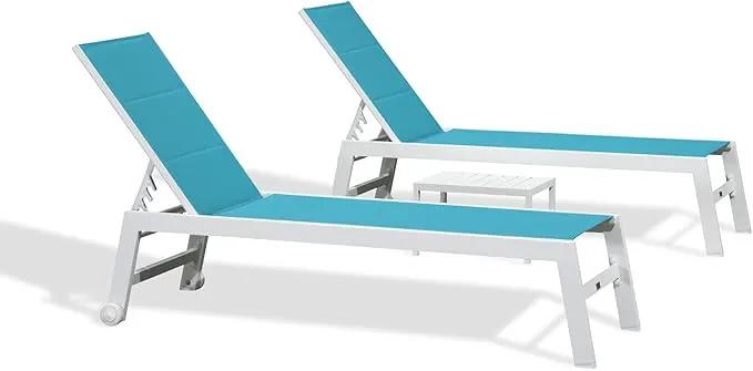 PURPLE LEAF Outdoor Chaise Lounge Set Oversize Adjustable Sunbathing Recliner Extra Wide Lounge Chairs with Side Table for Poolside Beach Outside Patio Aluminum Chaise Lounger Blue by GreenHaven Gardens
