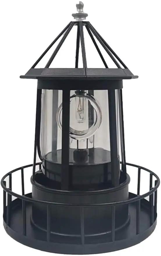 Marsrut LED Solar Light Powered Rotating Lighthouse Beacon Lamp, Outdoor Courtyard Waterproof Solar Hanging Lamp, Lawn Lantern, for Patio Fence Garden Decoration Outdoor Lighting Home Decor (Black) by GreenHaven Gardens