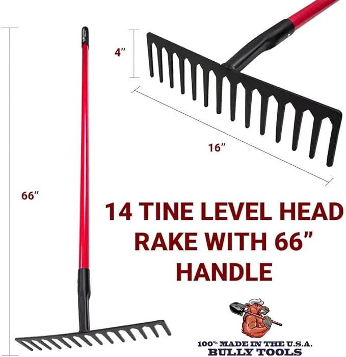 Bully Tools 92301 7 Gauge 16" Level Head Rake with Fiberglass Handle, 66" by GreenHaven Gardens