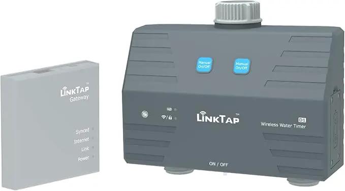LinkTap D1 Wireless Water Timer (Requires Gateway), 2-Outlet Smart Irrigation Hose Faucet Timer, Two Built-in Flow Meters, Long Battery Life, Weather Aware, Better Range Than WiFi, IP66, Alexa by GreenHaven Gardens