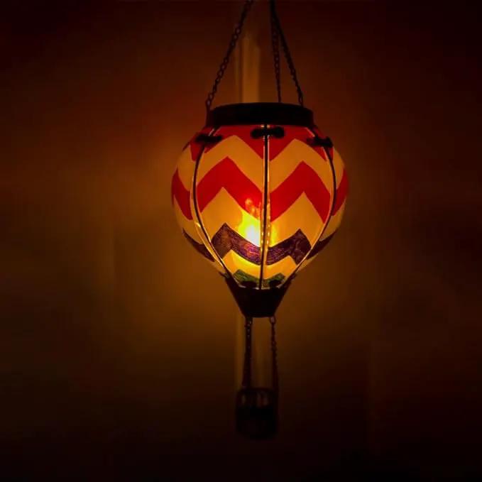 2PC Hot Air Balloon Solar Lantern with 2PC Shepherd Hook, Flickering Flame Hanging Solar Lanterns Outdoor Lights Waterproof Lanterns for Garden Patio Yard Party Decor (Wavy-Gray&Navy&Red) by GreenHaven Gardens
