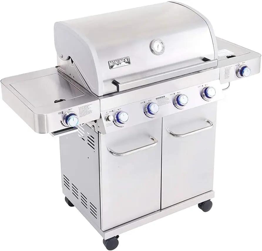 Monument Grills Larger 4-Burner Propane Gas Grills Stainless Steel with BBQ Cover(2 Items), Outdoor Use by GreenHaven Gardens