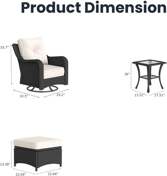 5 Pieces Outdoor Patio Furniture Sets with Rocking Swivel Chairs with 6-inch Thick Cushion and Side Table for Deck Lawn by GreenHaven Gardens