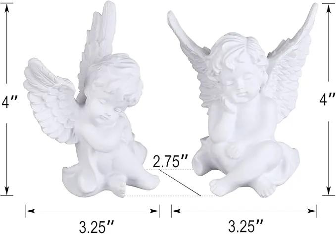 orenm 2 Pack Resin Cherubs White Angel Statue Figurine, Garden Sleeping Cherub Statue Sculpture Indoor Outdoor Home Decoration, Cute Adorable Angle Sculpture Memorial Statue(4" Height) (White) by GreenHaven Gardens