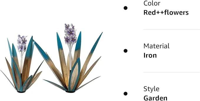 Metal Agave Plant Garden Art, 2 Pack Tequila Rustic Sculpture, Rustic Metal Agave Plants Lawn Home Ornaments, for Yard Stakes, Garden Figurines, Outdoor Patio (2 PCS Purple Flowers) by GreenHaven Gardens